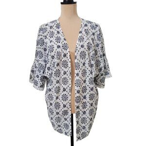 Valentina Naldi Size One Size (OS) Blue White Floral Eyelet Open Kimono Cardigan